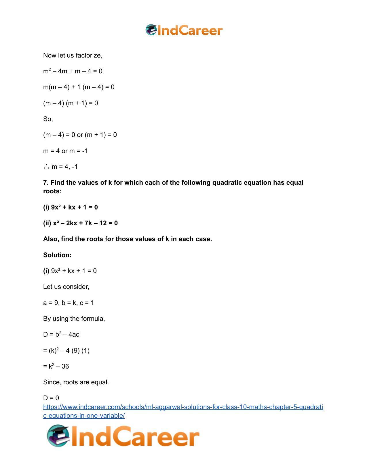 ML Aggarwal Solutions for Class 10 Maths Chapter 5- Quadratic Equations in One Variable - Page 70