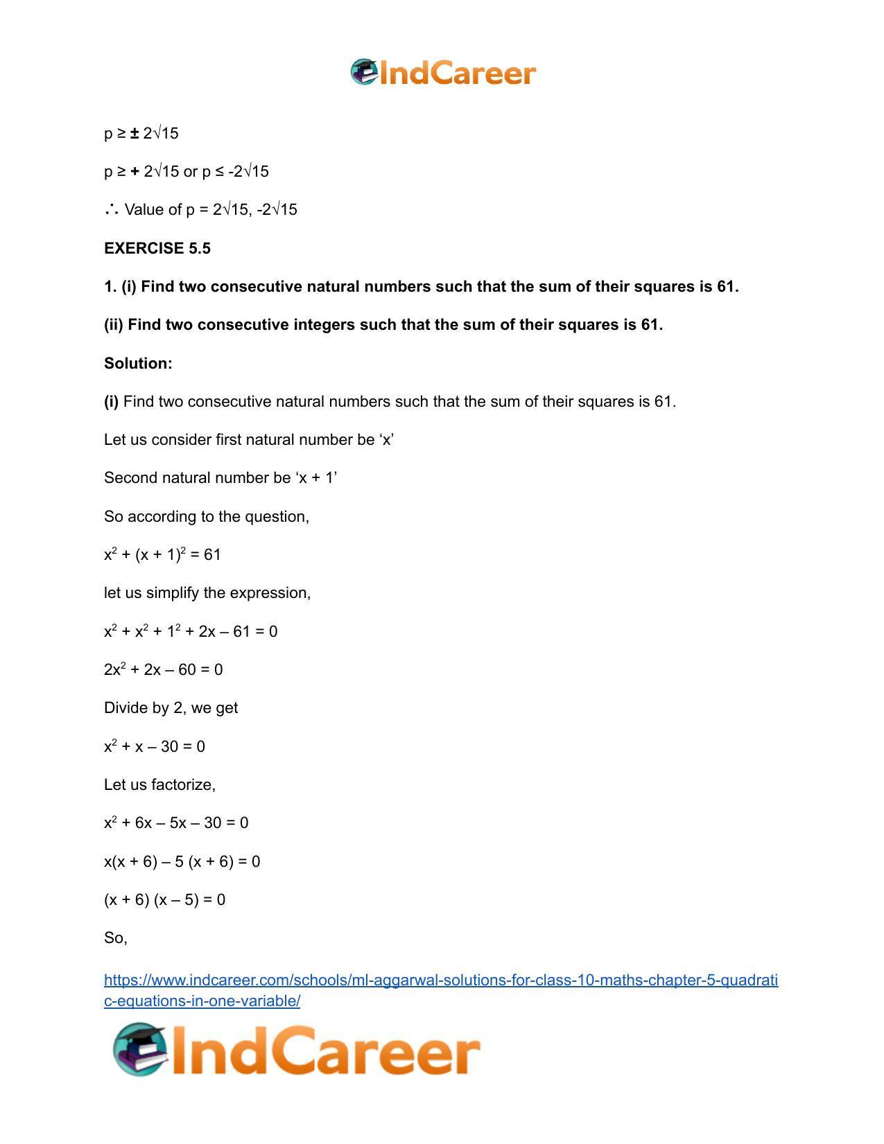 ML Aggarwal Solutions for Class 10 Maths Chapter 5- Quadratic Equations in One Variable - Page 77