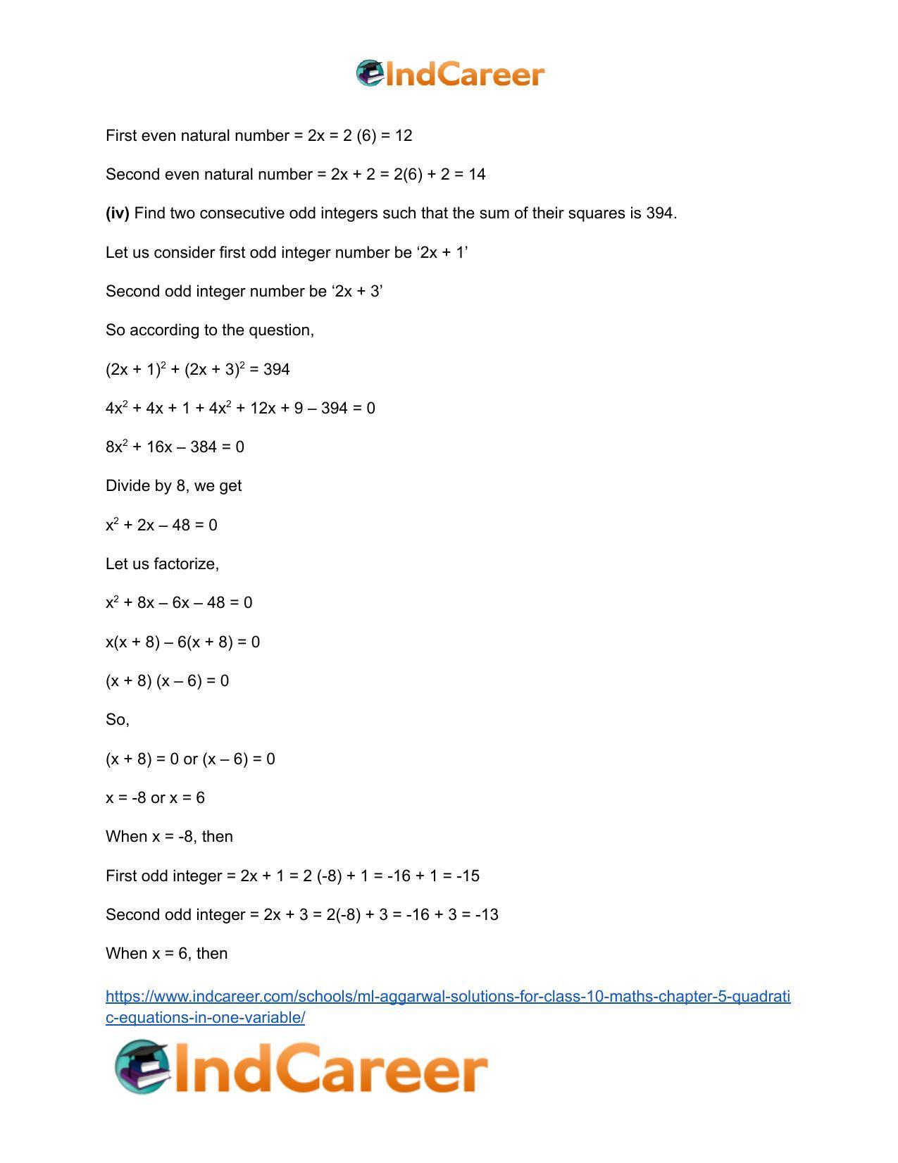 ML Aggarwal Solutions for Class 10 Maths Chapter 5- Quadratic Equations in One Variable - Page 82