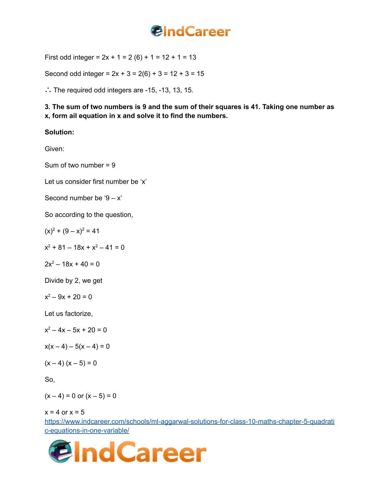 ML Aggarwal Solutions for Class 10 Maths Chapter 5- Quadratic Equations in One Variable - Page 83