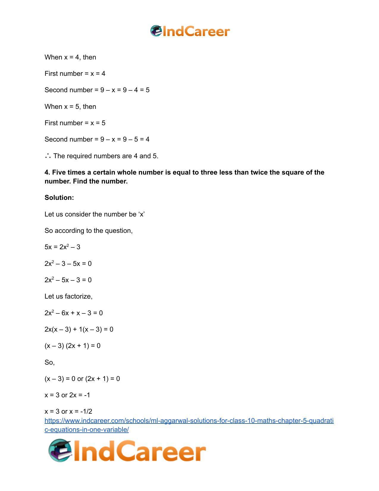 ML Aggarwal Solutions for Class 10 Maths Chapter 5- Quadratic Equations in One Variable - Page 84