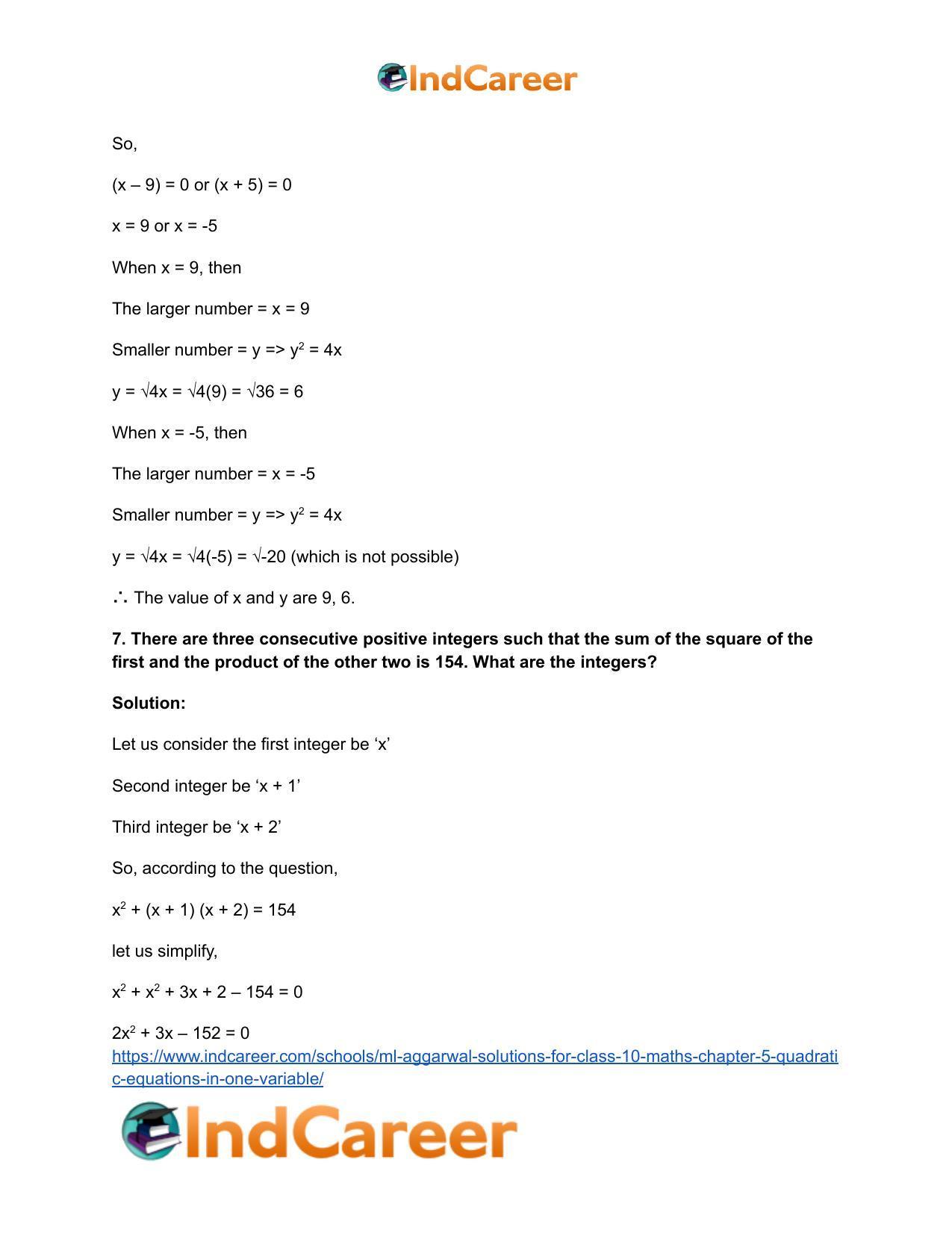 ML Aggarwal Solutions for Class 10 Maths Chapter 5- Quadratic Equations in One Variable - Page 87