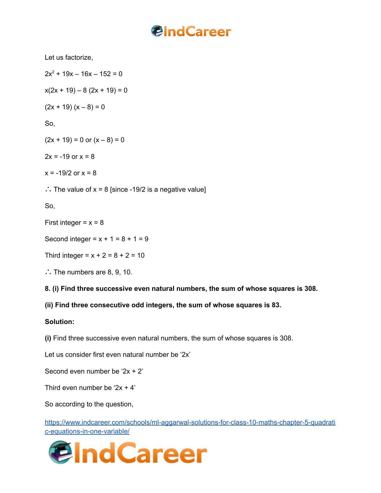 ML Aggarwal Solutions for Class 10 Maths Chapter 5- Quadratic Equations in One Variable - Page 88