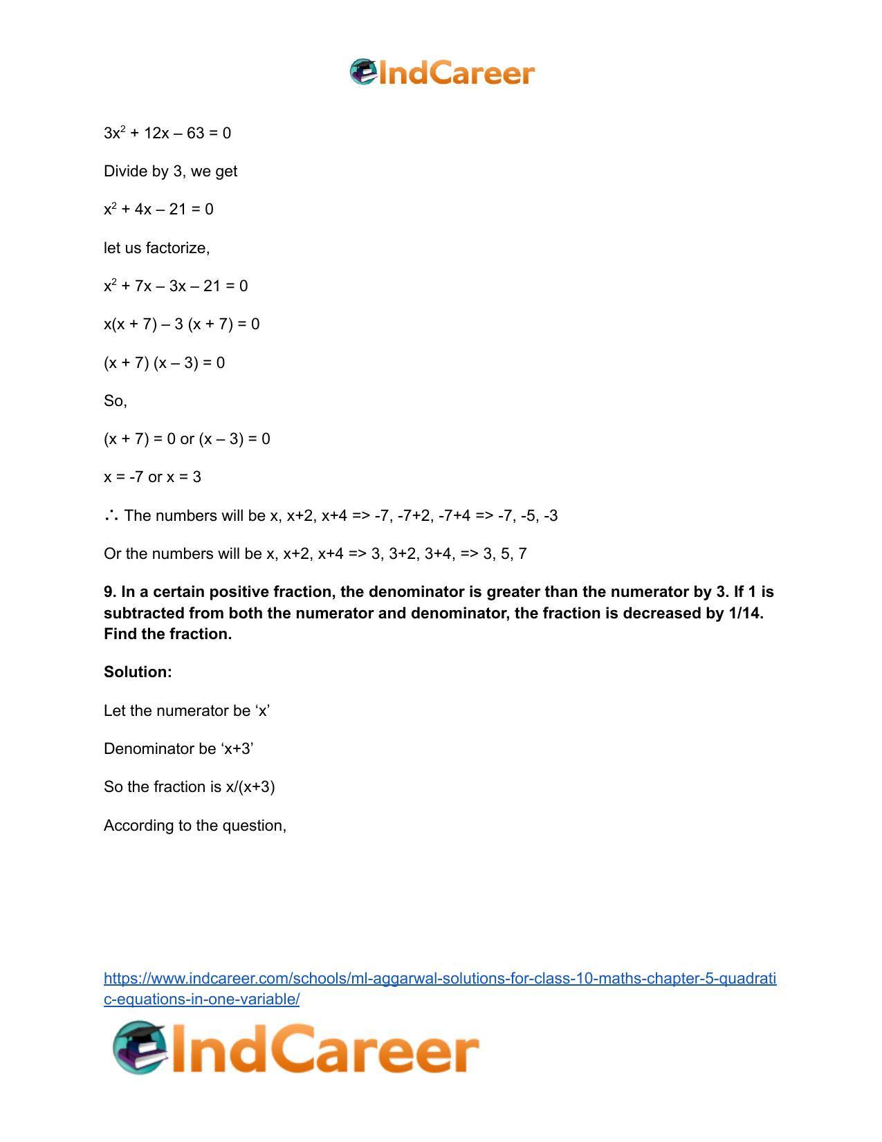 ML Aggarwal Solutions for Class 10 Maths Chapter 5- Quadratic Equations in One Variable - Page 90