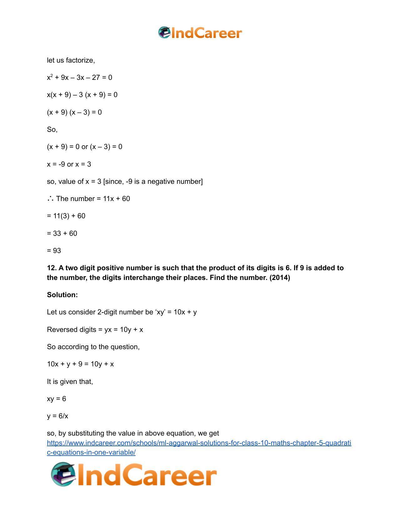 ML Aggarwal Solutions for Class 10 Maths Chapter 5- Quadratic Equations in One Variable - Page 94