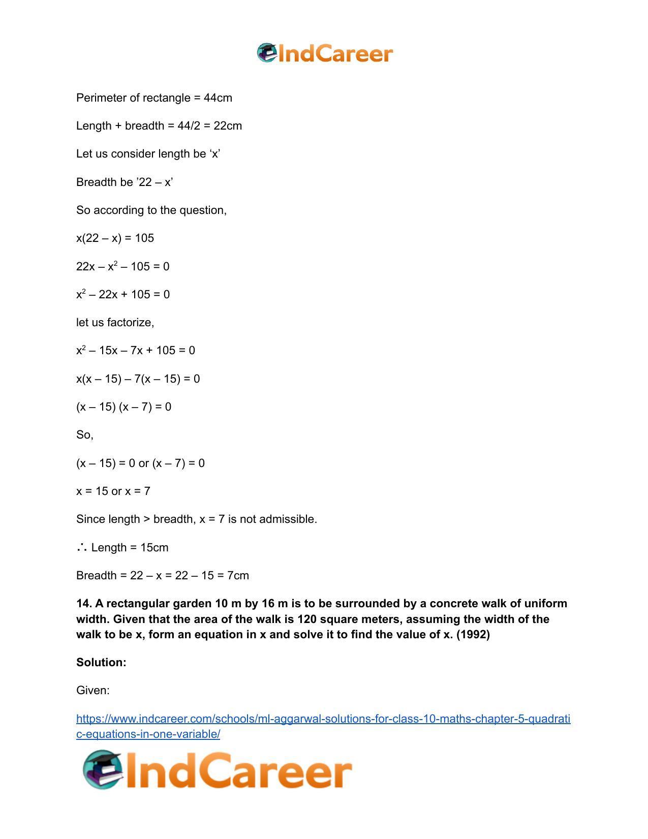 ML Aggarwal Solutions for Class 10 Maths Chapter 5- Quadratic Equations in One Variable - Page 96