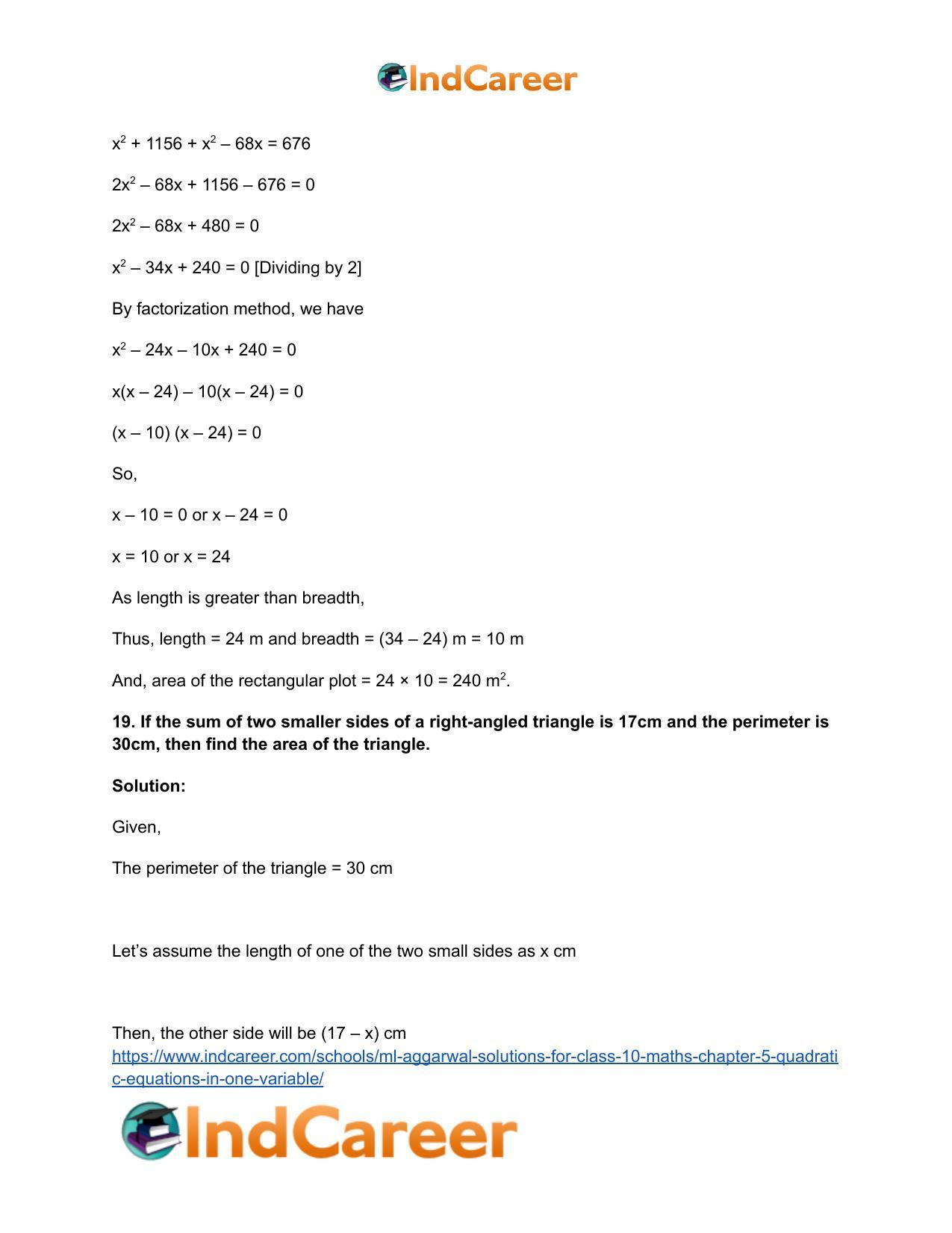 ML Aggarwal Solutions for Class 10 Maths Chapter 5- Quadratic Equations in One Variable - Page 102