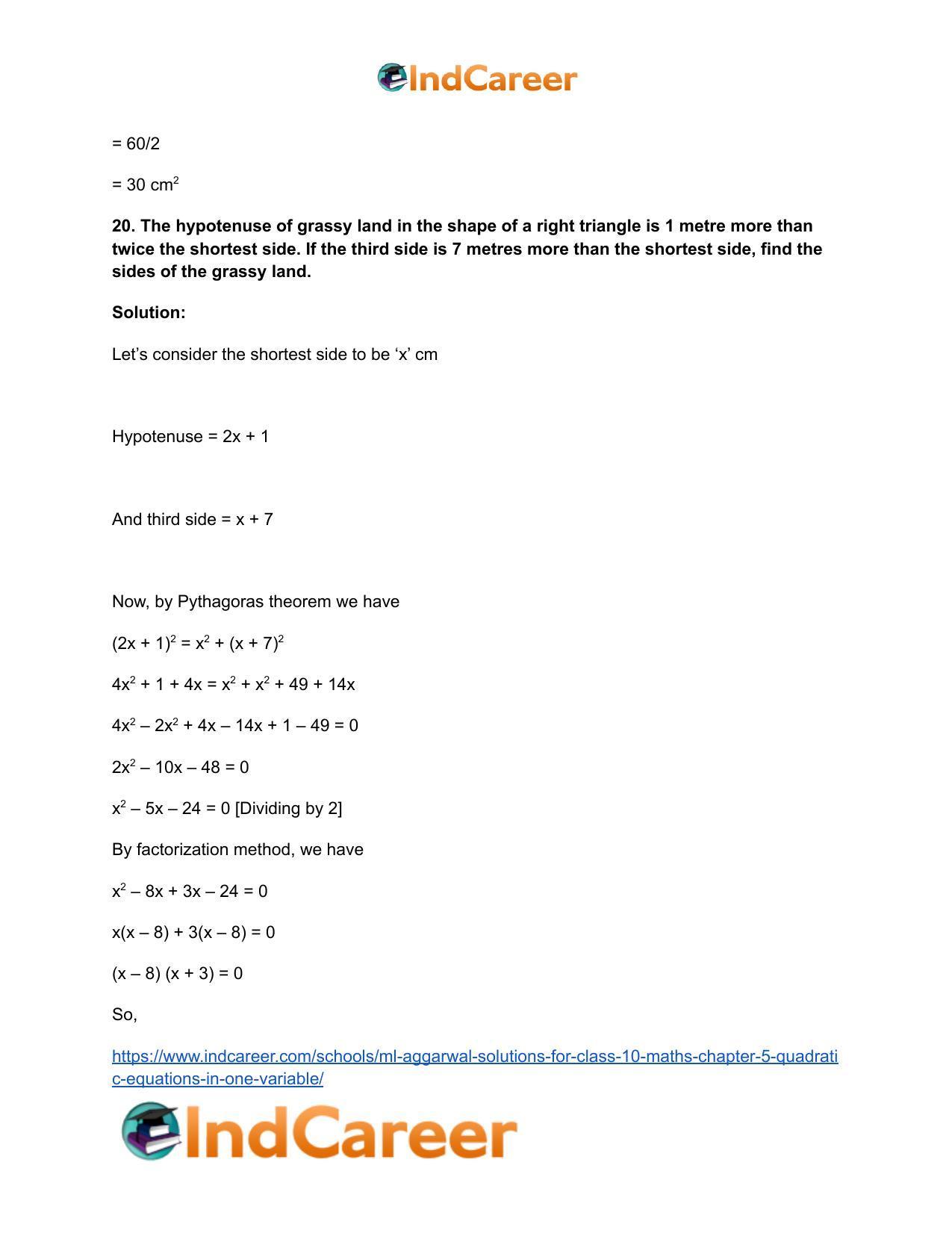 ML Aggarwal Solutions for Class 10 Maths Chapter 5- Quadratic Equations in One Variable - Page 104