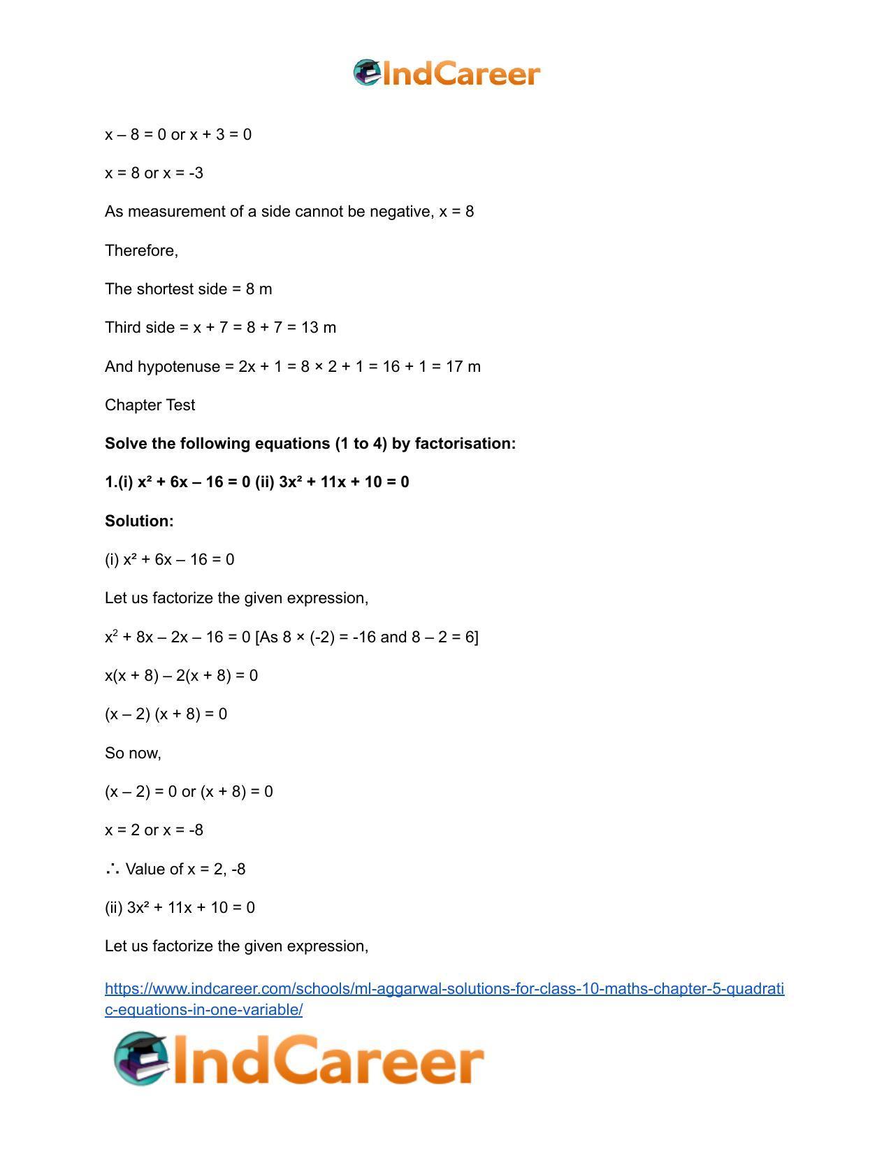 ML Aggarwal Solutions for Class 10 Maths Chapter 5- Quadratic Equations in One Variable - Page 105