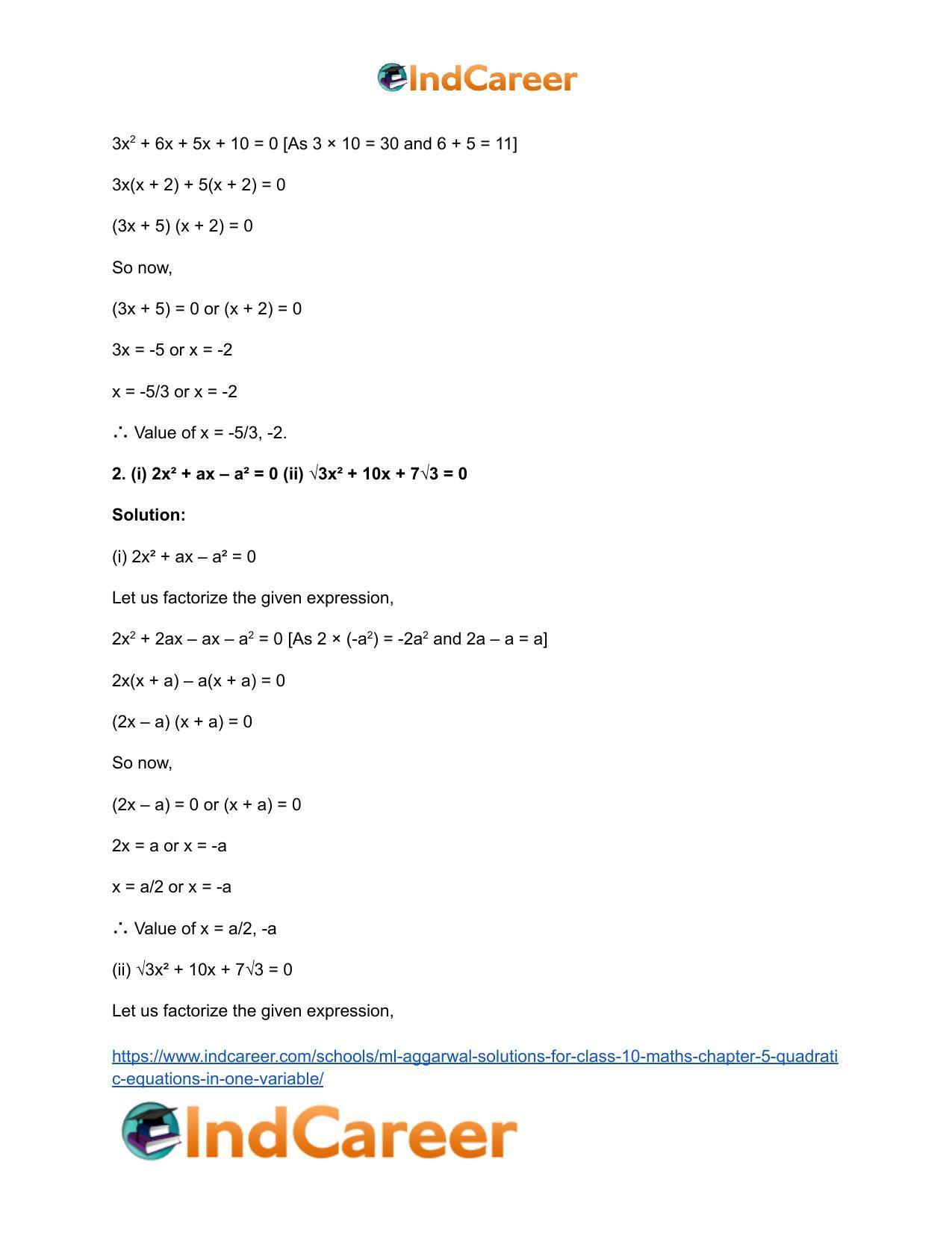 ML Aggarwal Solutions for Class 10 Maths Chapter 5- Quadratic Equations in One Variable - Page 106