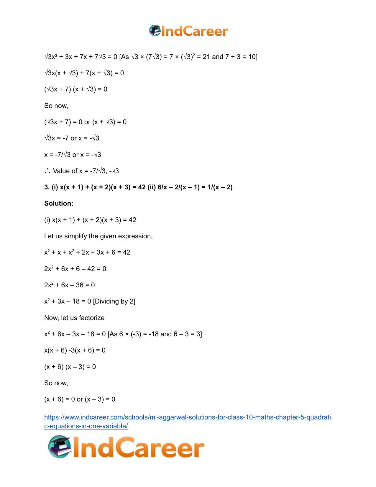 ML Aggarwal Solutions for Class 10 Maths Chapter 5- Quadratic Equations in One Variable - Page 107
