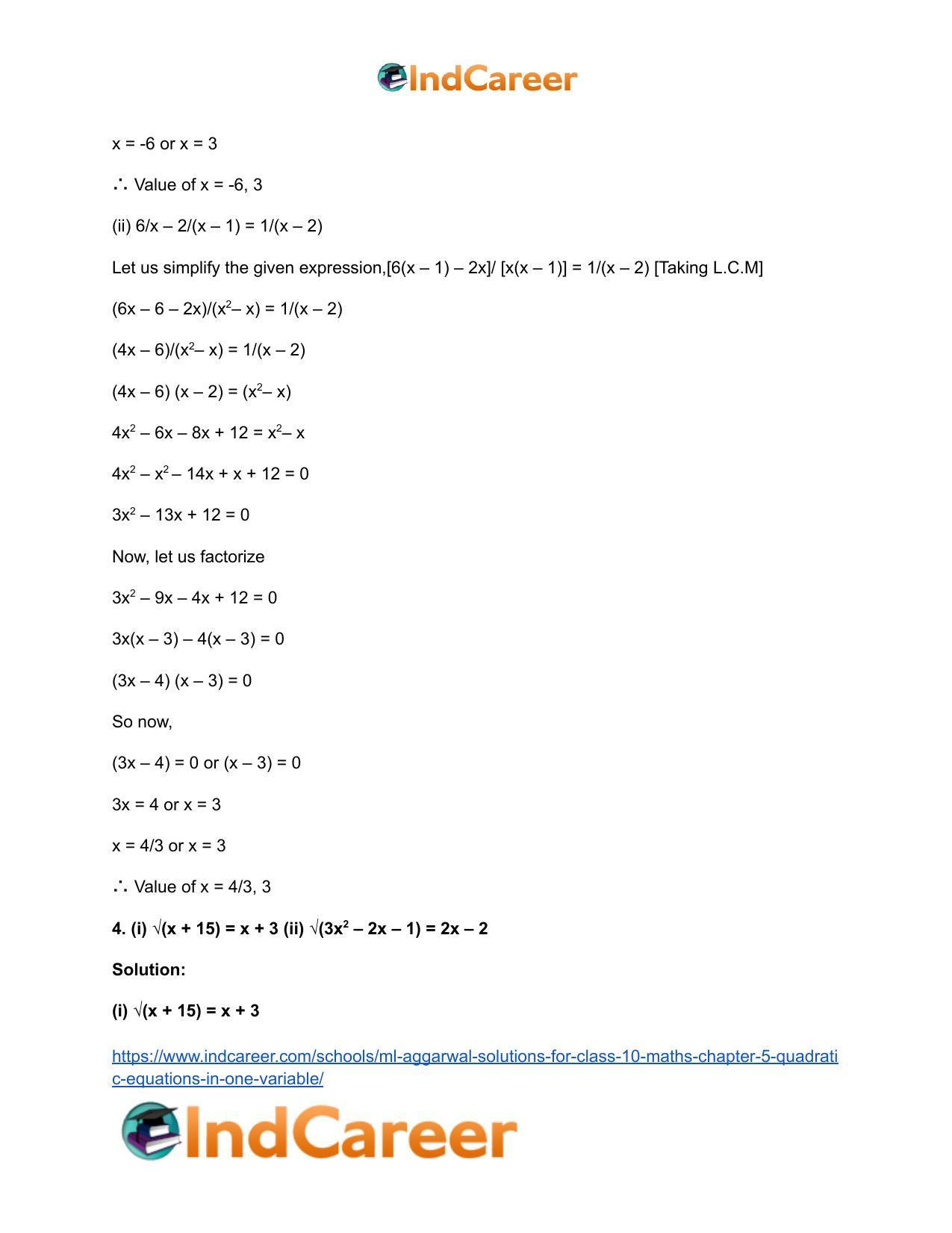 ML Aggarwal Solutions for Class 10 Maths Chapter 5- Quadratic Equations in One Variable - Page 108