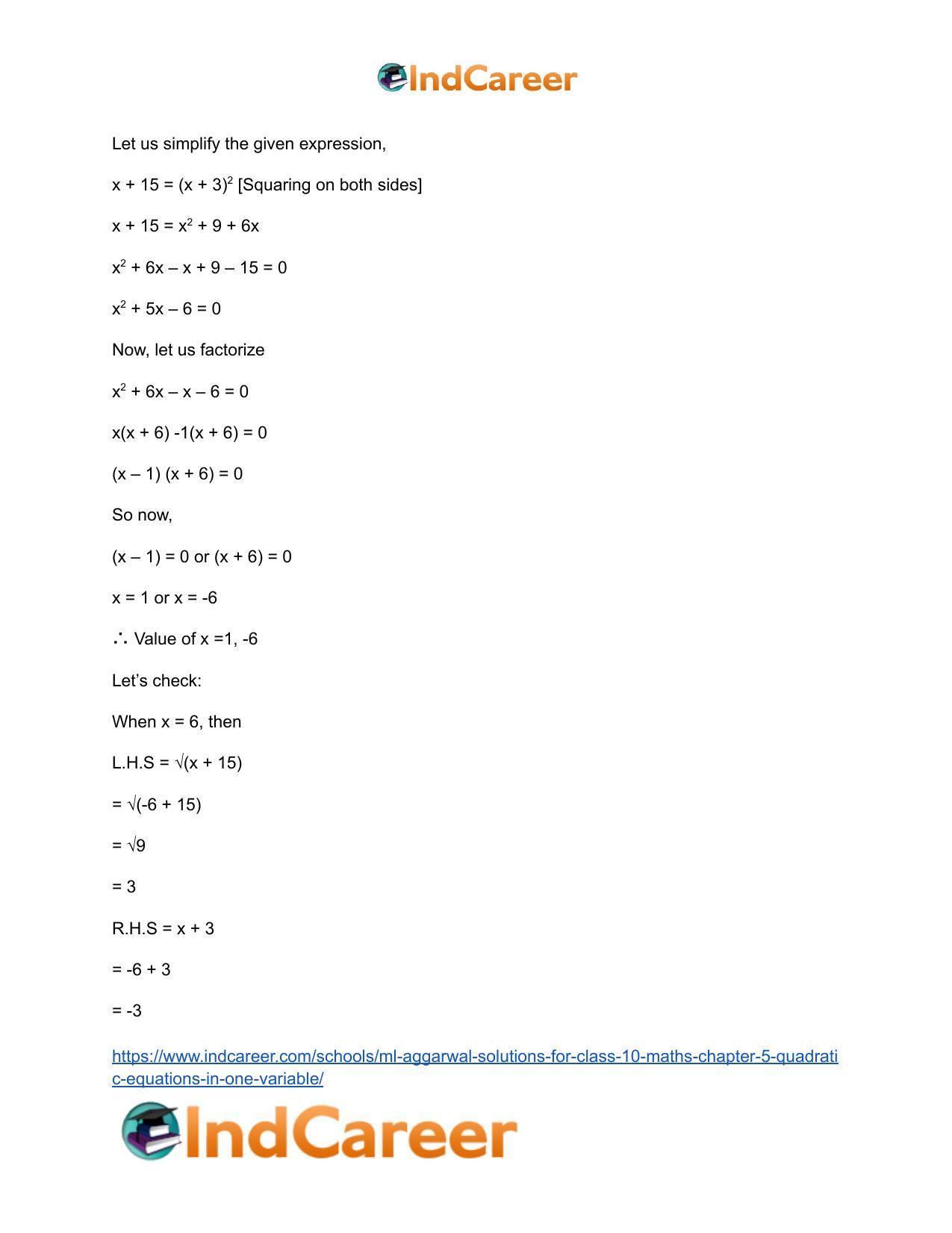 ML Aggarwal Solutions for Class 10 Maths Chapter 5- Quadratic Equations in One Variable - Page 109