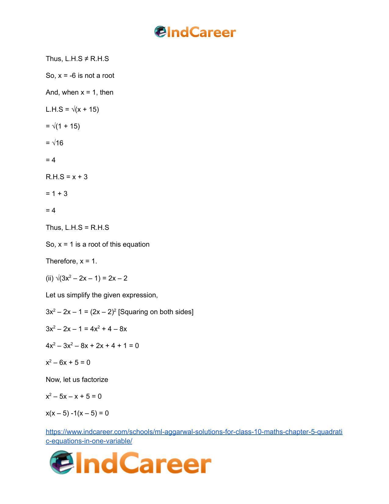ML Aggarwal Solutions for Class 10 Maths Chapter 5- Quadratic Equations in One Variable - Page 110
