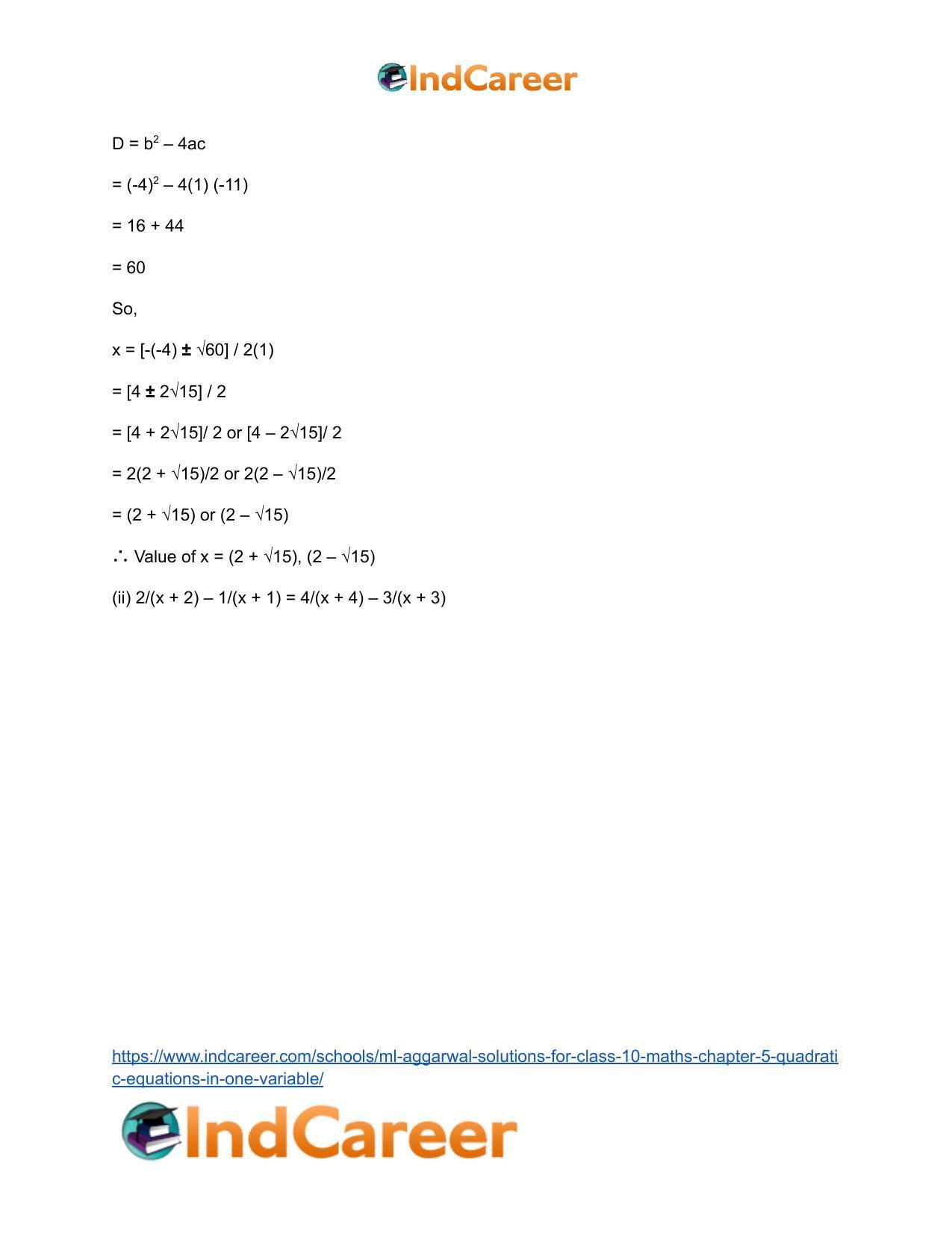 ML Aggarwal Solutions for Class 10 Maths Chapter 5- Quadratic Equations in One Variable - Page 115