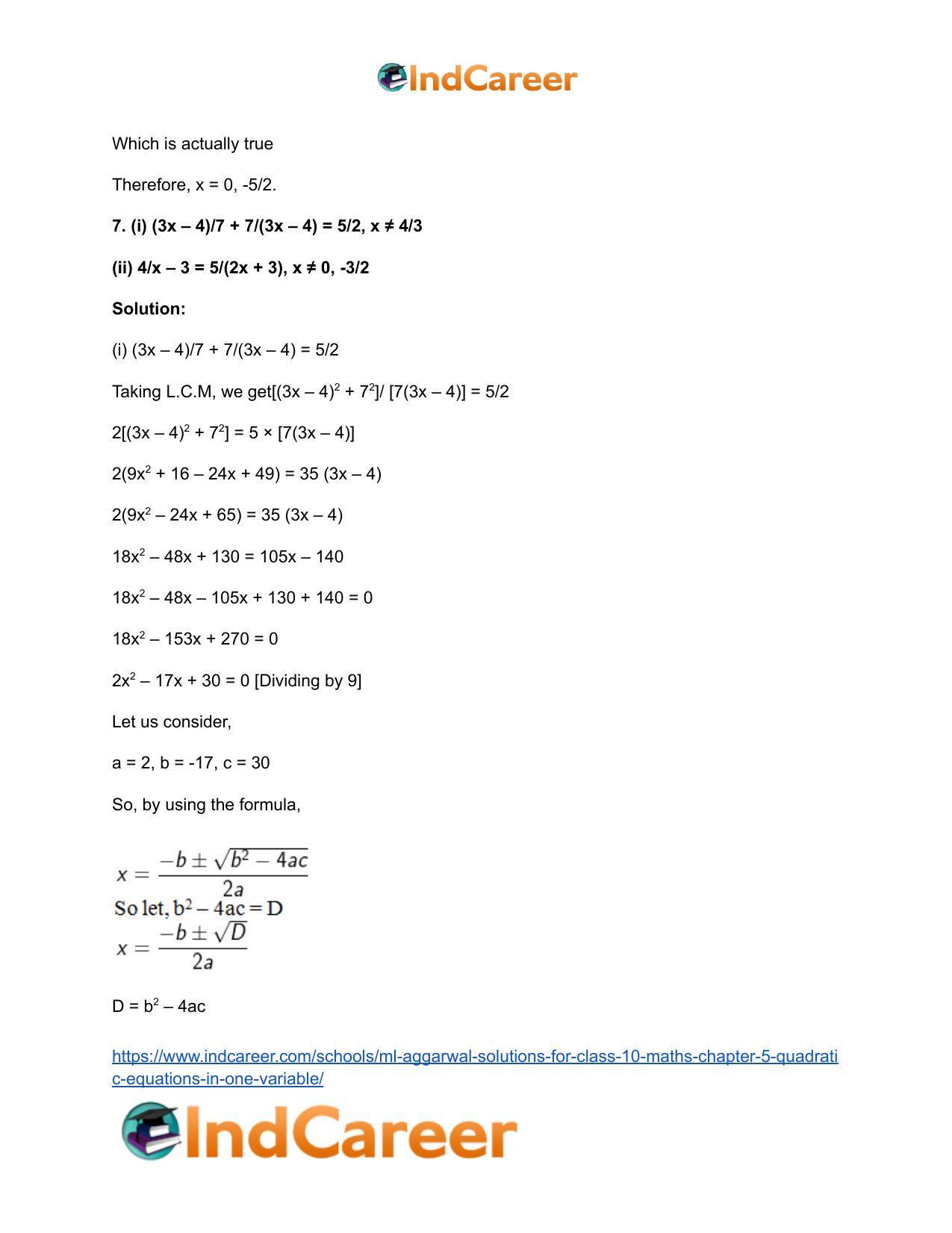 ML Aggarwal Solutions for Class 10 Maths Chapter 5- Quadratic Equations in One Variable - Page 117