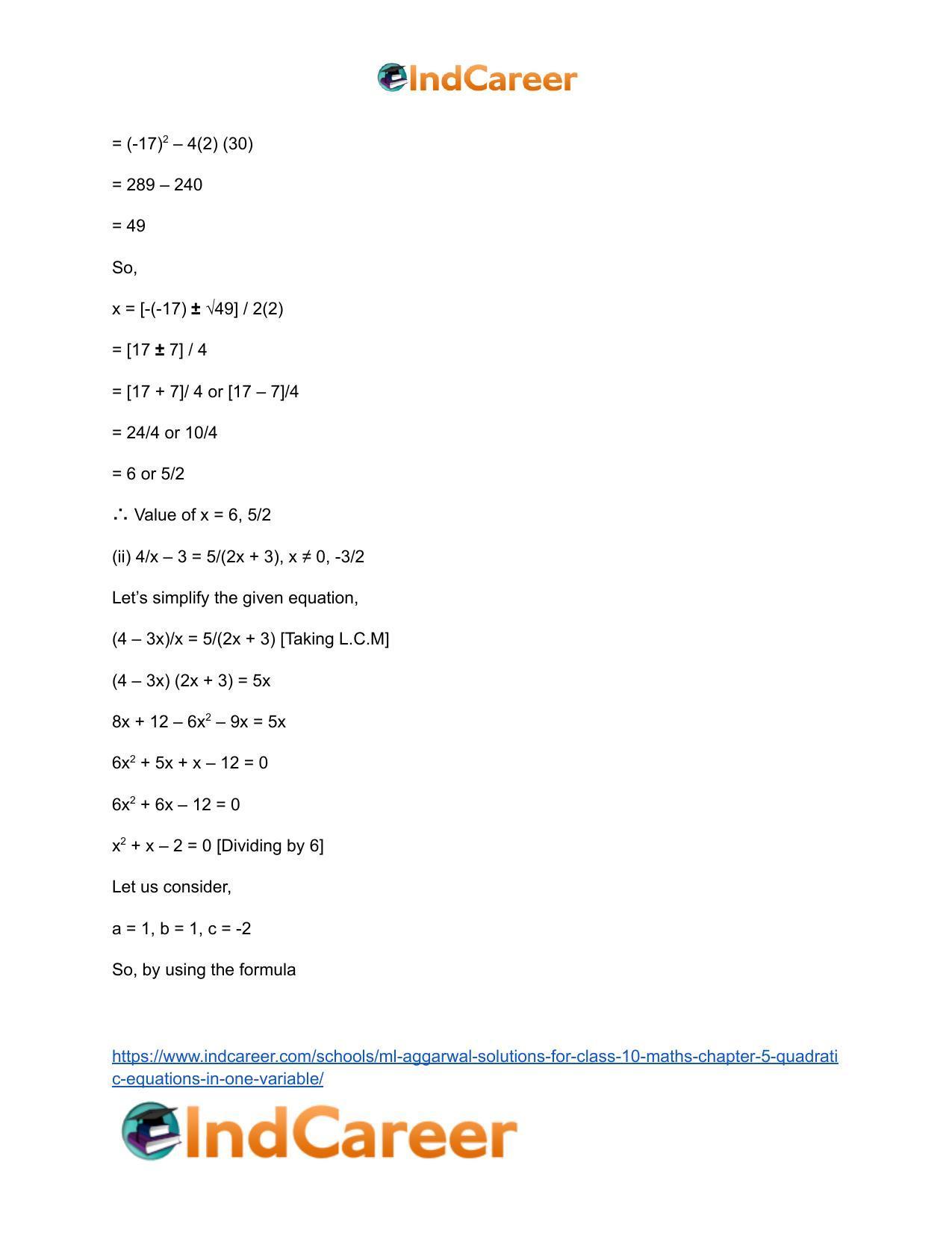 ML Aggarwal Solutions for Class 10 Maths Chapter 5- Quadratic Equations in One Variable - Page 118