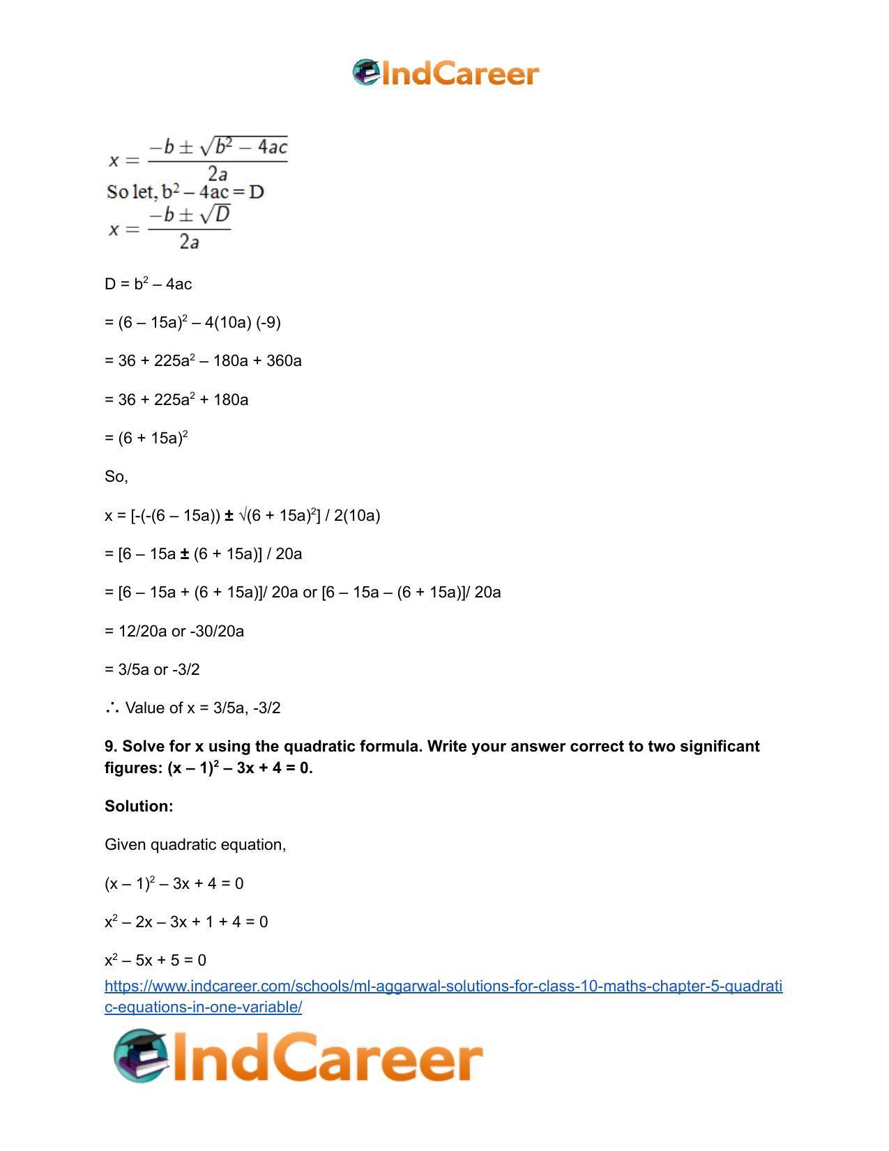 ML Aggarwal Solutions for Class 10 Maths Chapter 5- Quadratic Equations in One Variable - Page 121