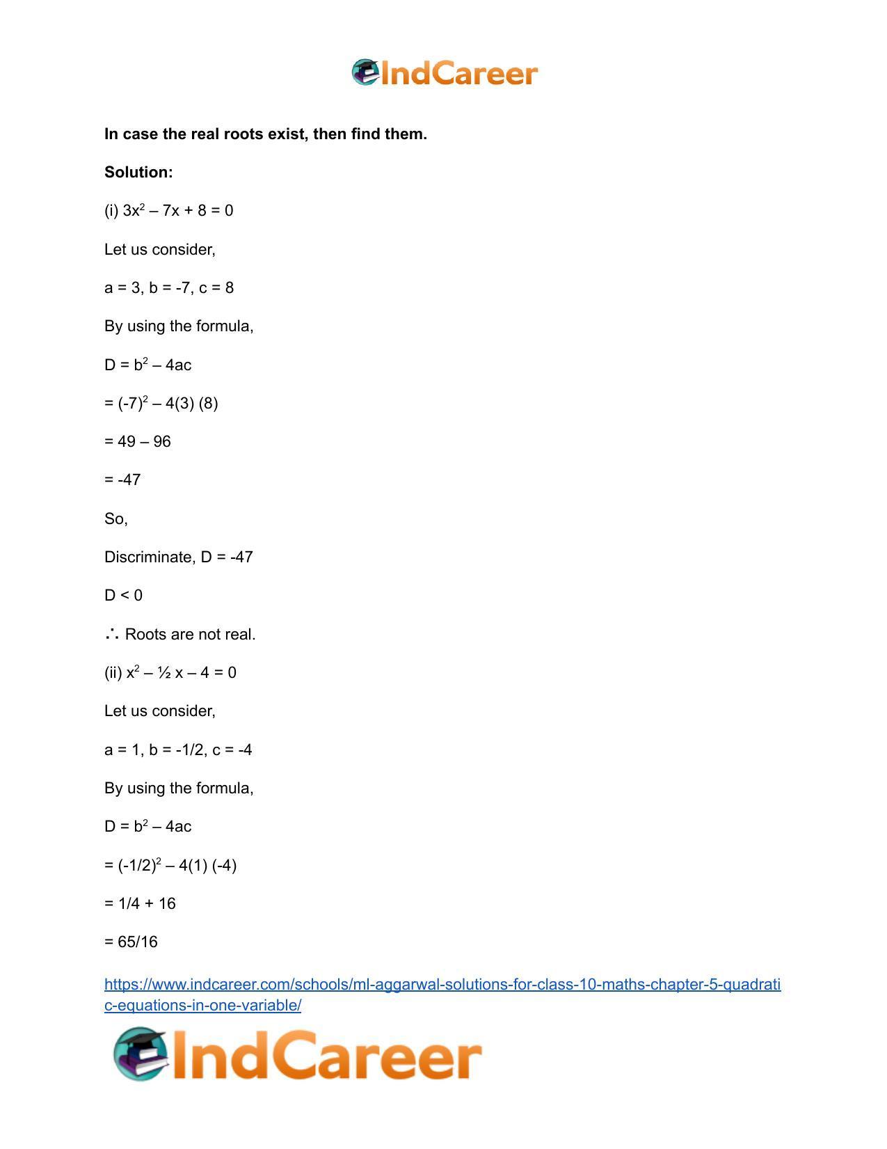 ML Aggarwal Solutions for Class 10 Maths Chapter 5- Quadratic Equations in One Variable - Page 123