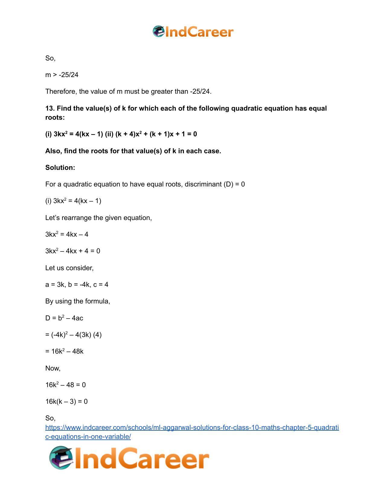 ML Aggarwal Solutions for Class 10 Maths Chapter 5- Quadratic Equations in One Variable - Page 128