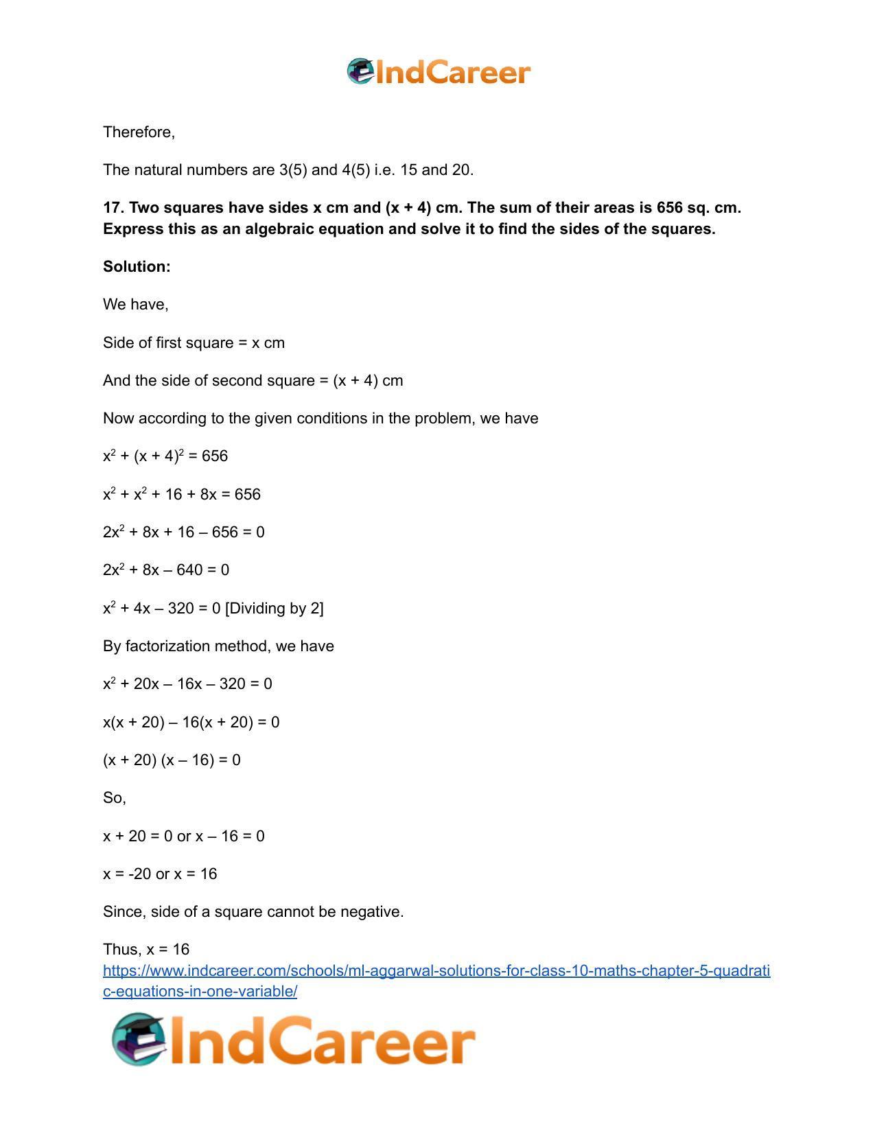 ML Aggarwal Solutions for Class 10 Maths Chapter 5- Quadratic Equations in One Variable - Page 133