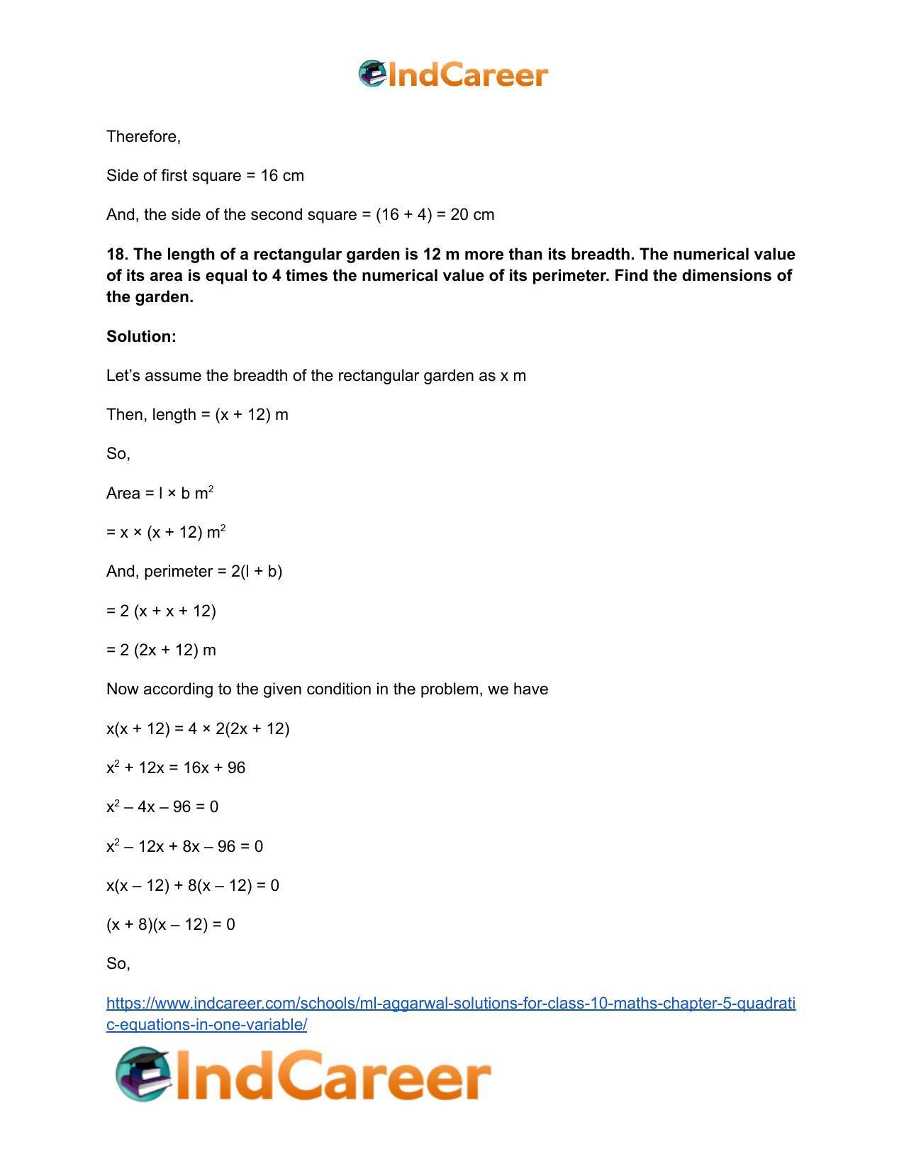 ML Aggarwal Solutions for Class 10 Maths Chapter 5- Quadratic Equations in One Variable - Page 134