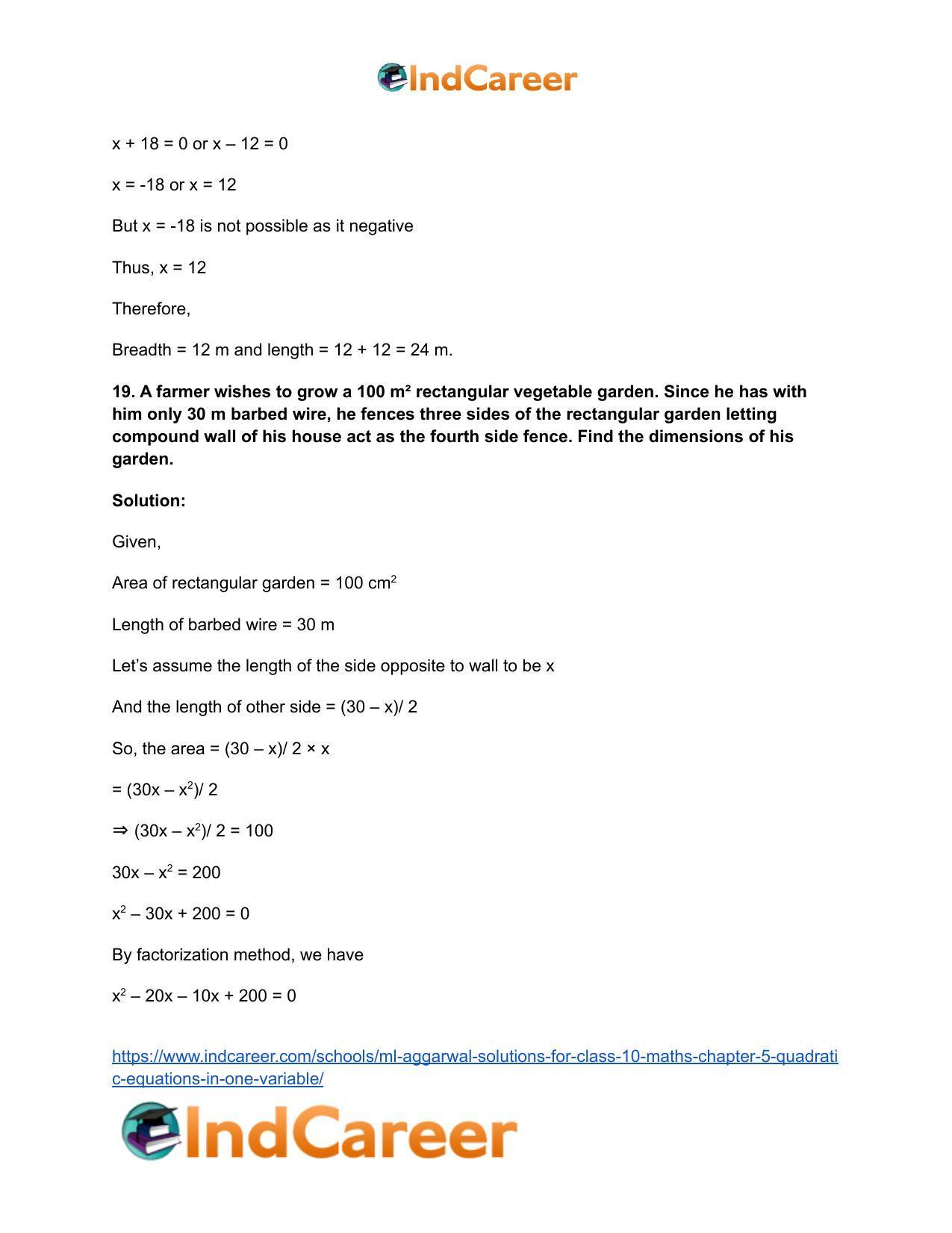 ML Aggarwal Solutions for Class 10 Maths Chapter 5- Quadratic Equations in One Variable - Page 135
