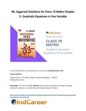 ML Aggarwal Solutions for Class 10 Maths Chapter 5- Quadratic Equations in One Variable