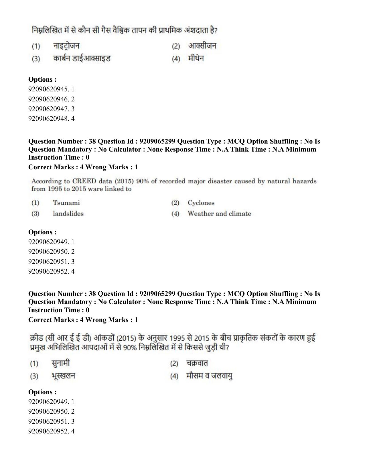 CUET PG 2023: COQP09 – Disaster Studies (Eng.)-Shift 2 (06-06-2023) Question Paper - Page 41