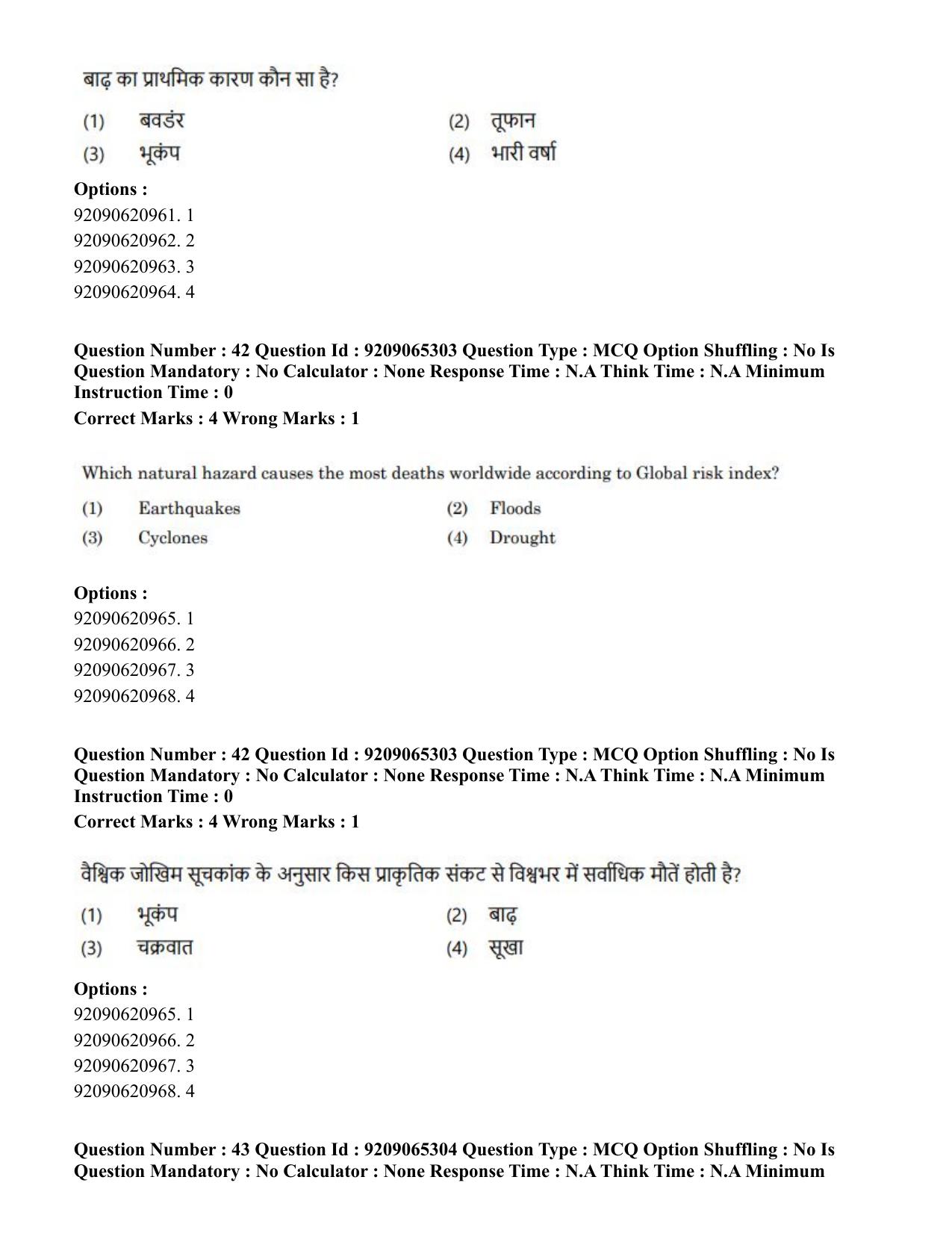 CUET PG 2023: COQP09 – Disaster Studies (Eng.)-Shift 2 (06-06-2023) Question Paper - Page 44