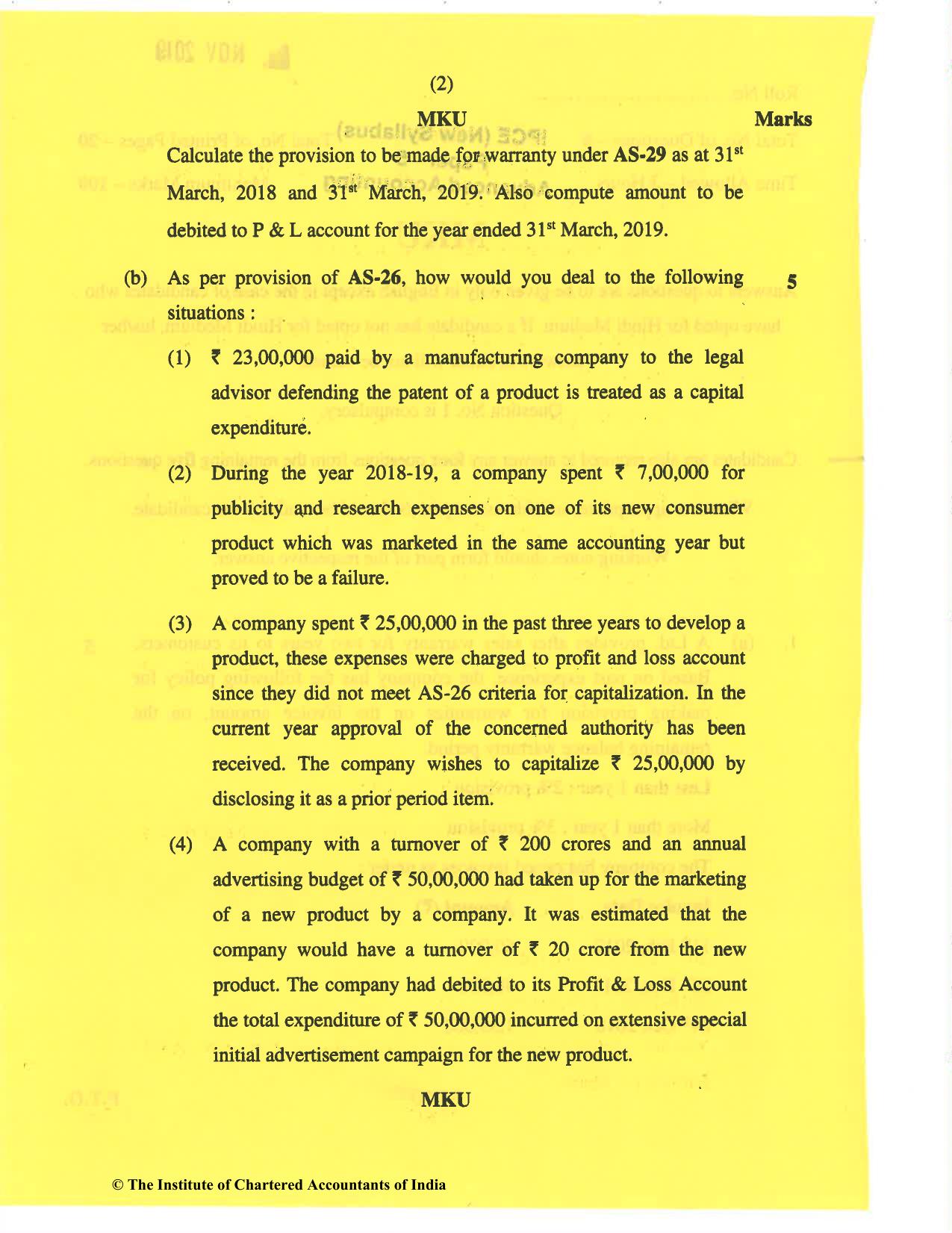 CA Inter Nov 2019 Question Paper - Paper 5 – Advanced Accounting - Page 2