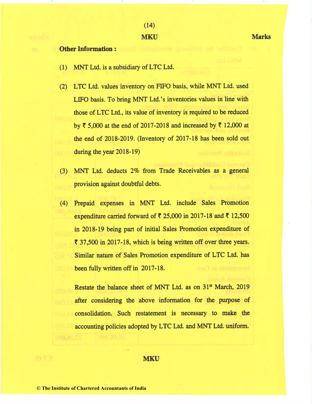 CA Inter Nov 2019 Question Paper - Paper 5 – Advanced Accounting - Page 14