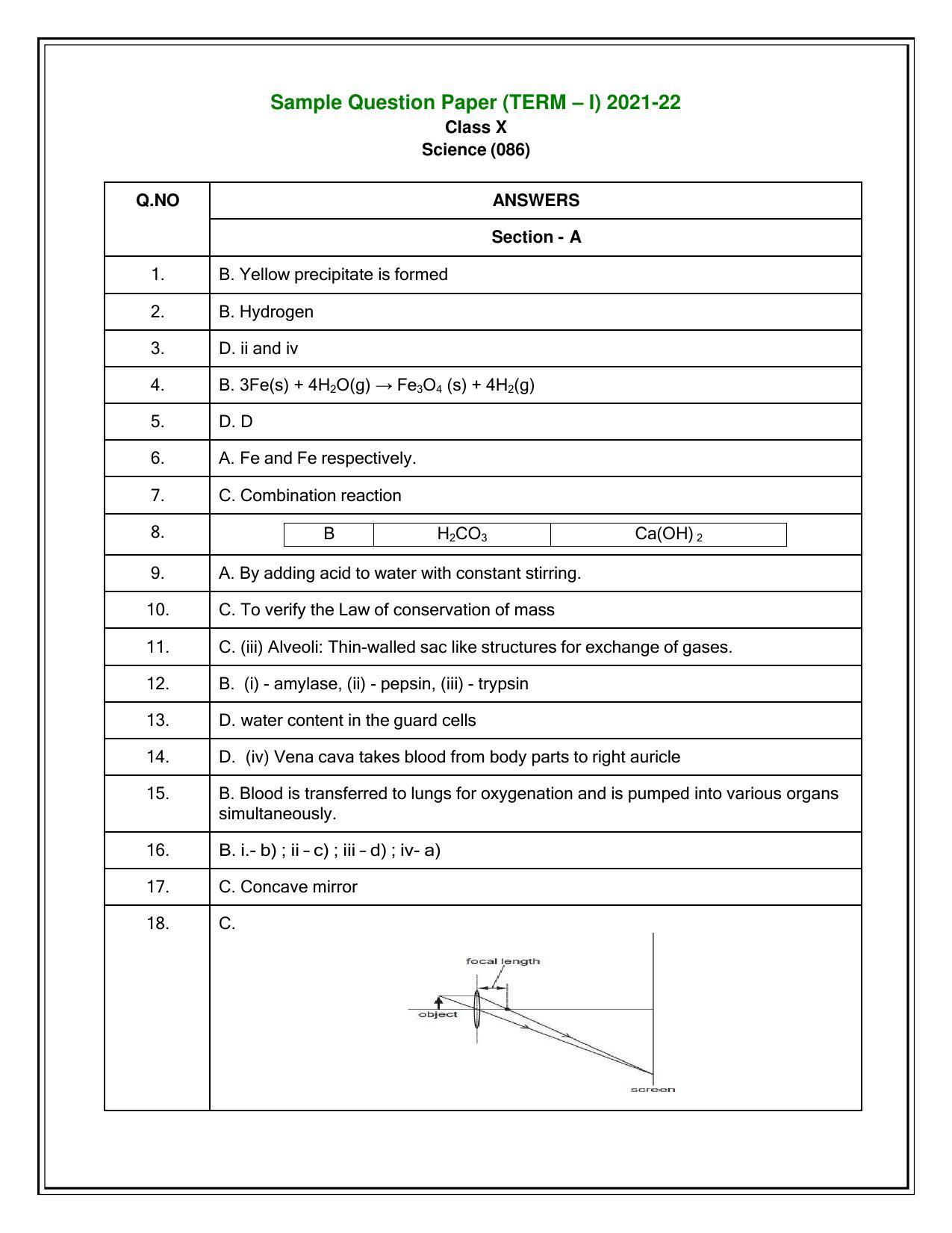CBSE Class 10 Science Marking Scheme and Solutions 2021-22 - Page 1