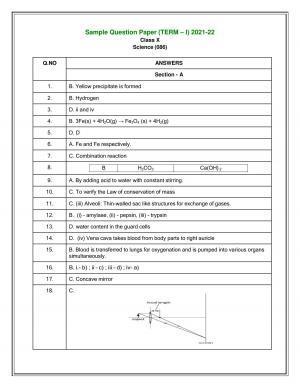 CBSE Class 10 Science Marking Scheme and Solutions 2021-22