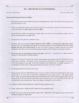 GATE 2009 Mechanical Engineering (ME) Question Paper with Answer Key