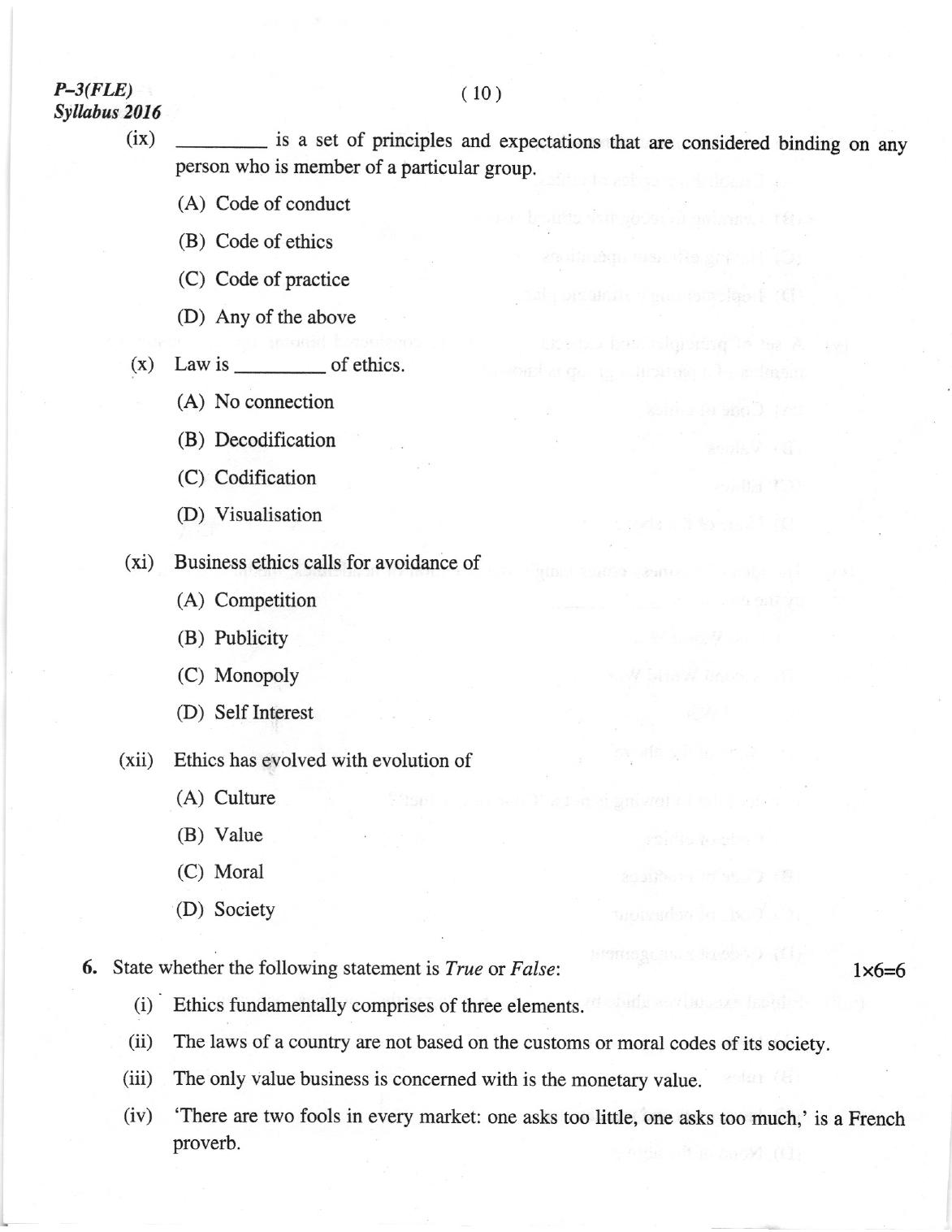 ICMAI Dec.2018 Fundamentals of Laws and Ethics Question Paper - Page 10