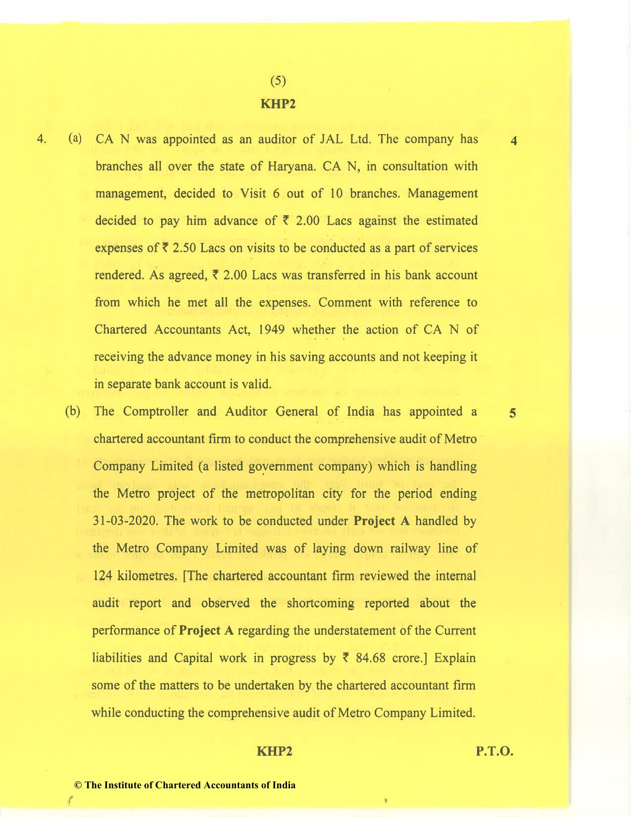 CA Final Jan 2021 Question Paper - Paper 3 – Advanced Auditing and Professional Ethics - Page 5