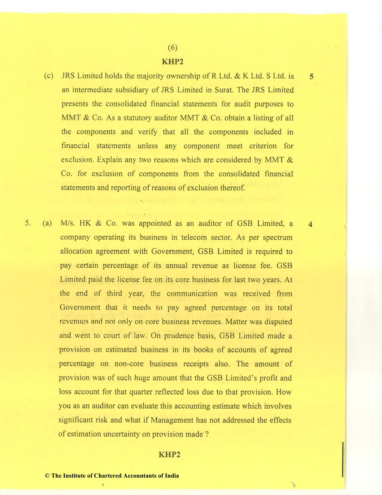 CA Final Jan 2021 Question Paper - Paper 3 – Advanced Auditing and Professional Ethics - Page 6