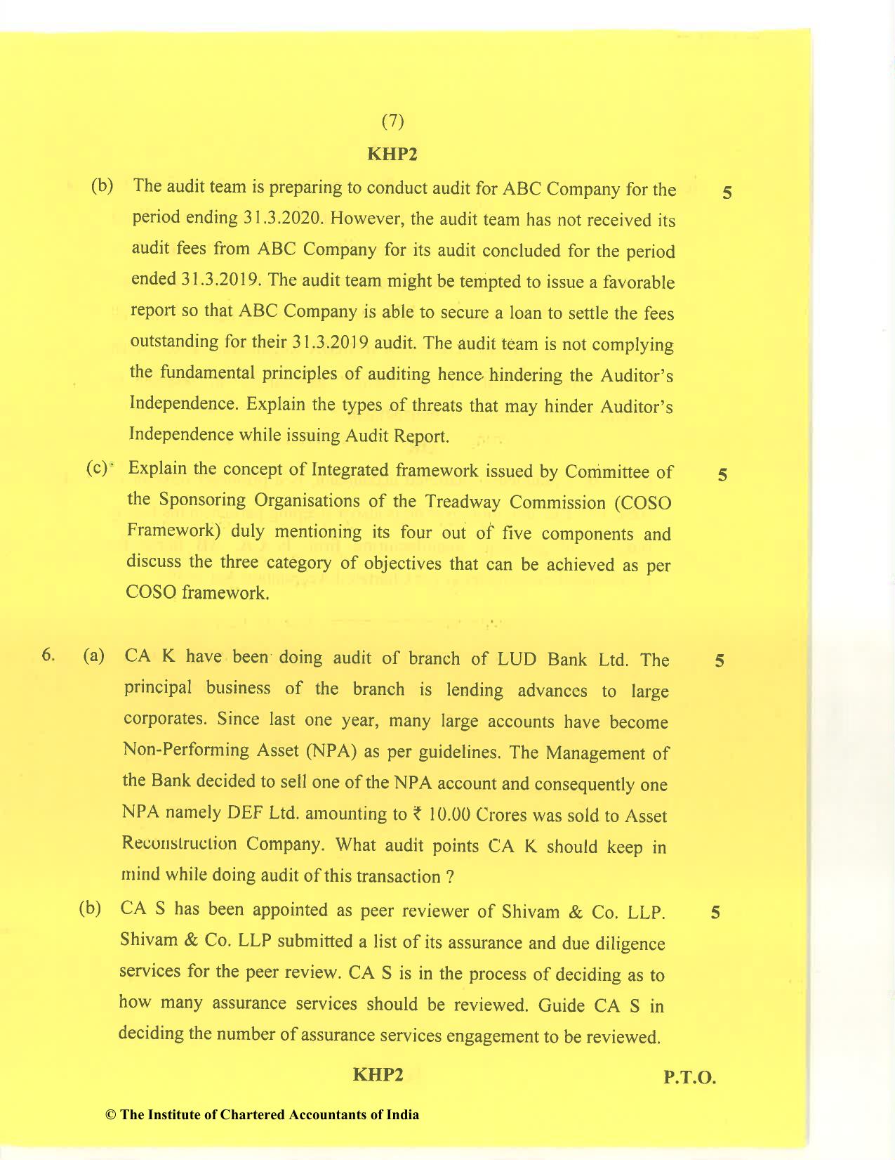 CA Final Jan 2021 Question Paper - Paper 3 – Advanced Auditing and Professional Ethics - Page 7