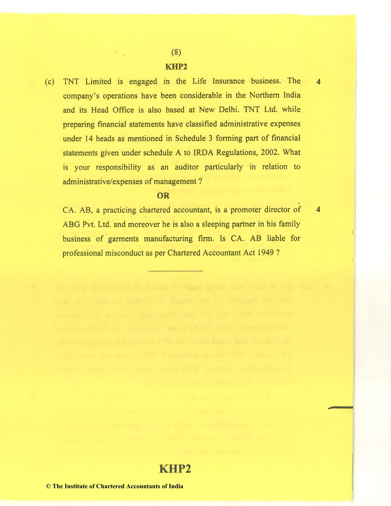 CA Final Jan 2021 Question Paper - Paper 3 – Advanced Auditing and Professional Ethics - Page 8