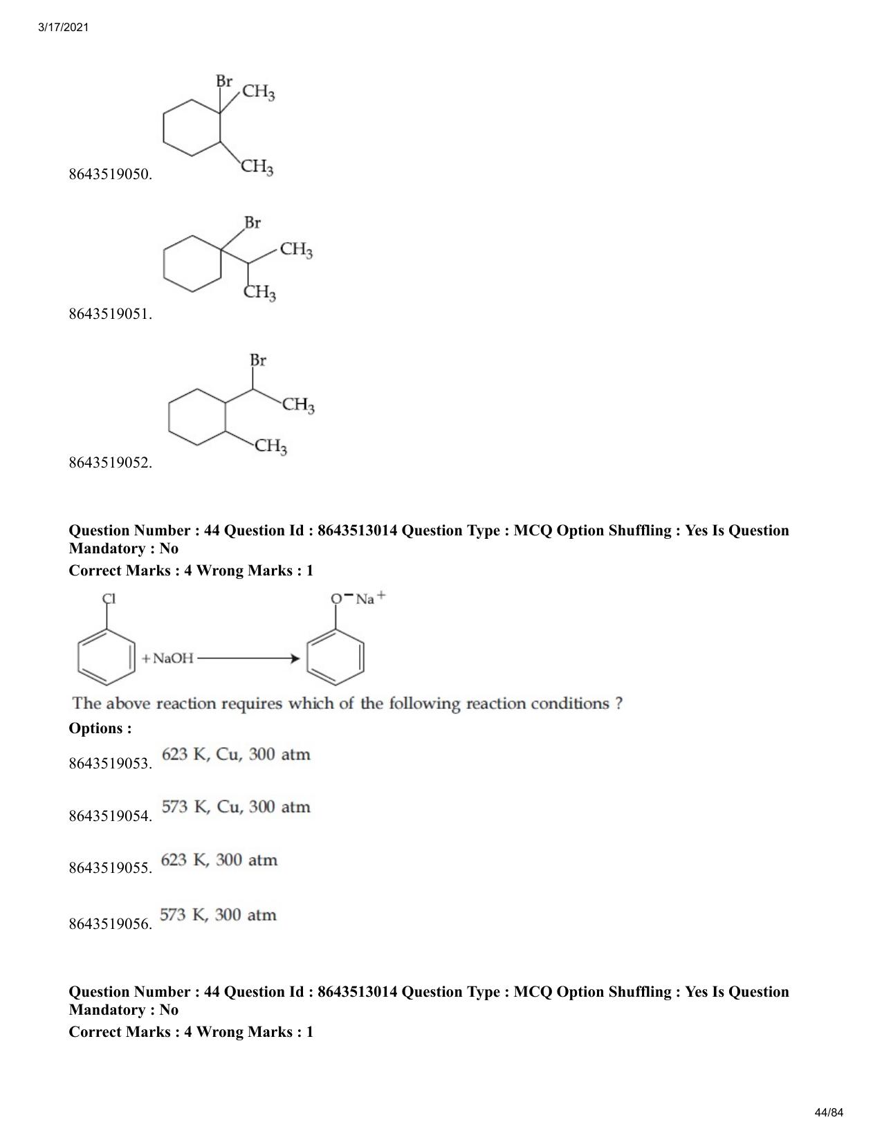JEE Mains 2021: BTech ET (Shift 1) 17-03-2021 Question Paper - Page 44