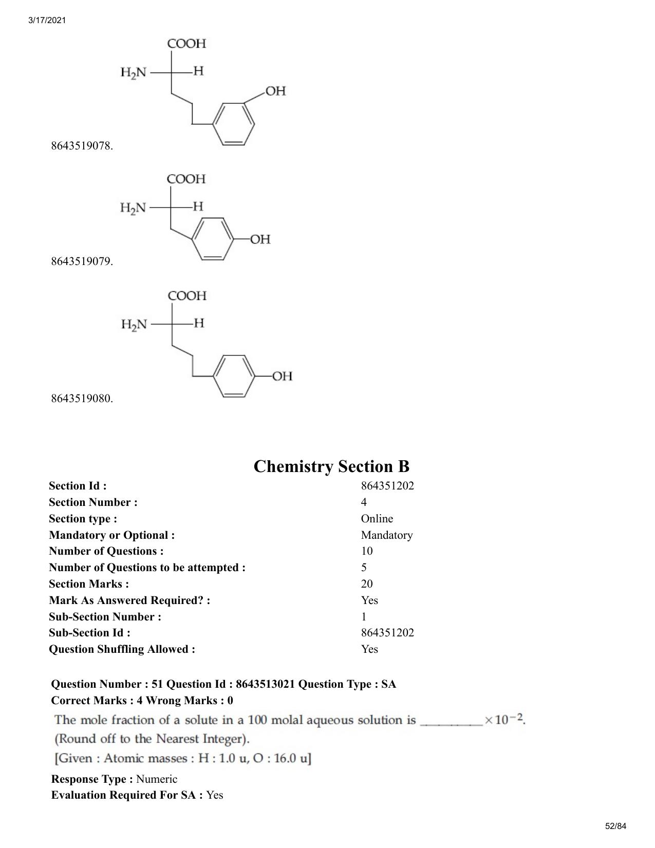 JEE Mains 2021: BTech ET (Shift 1) 17-03-2021 Question Paper - Page 52