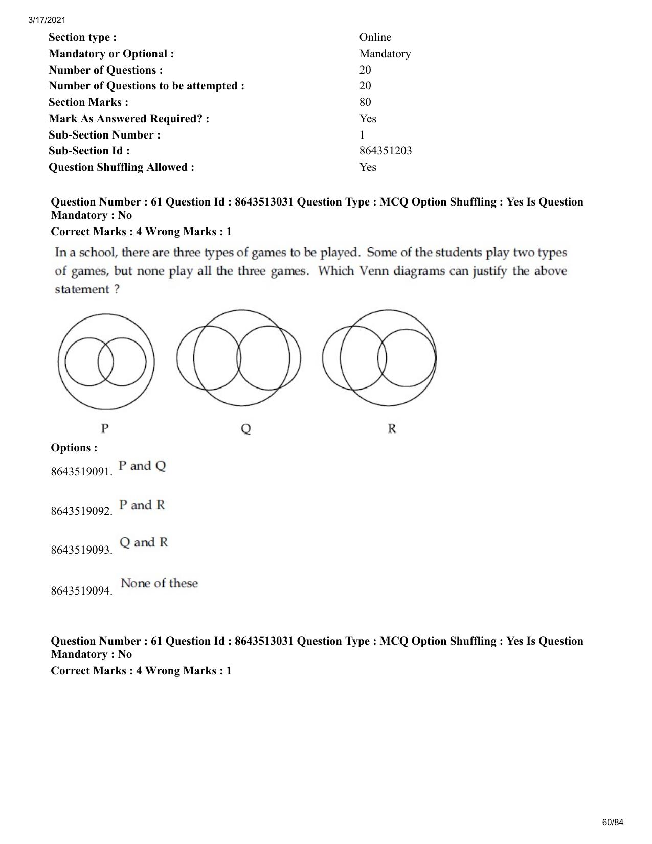 JEE Mains 2021: BTech ET (Shift 1) 17-03-2021 Question Paper - Page 60