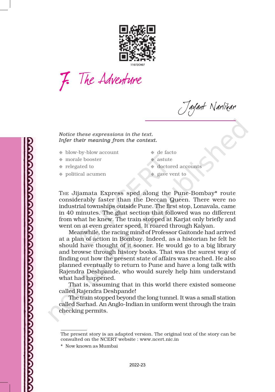 NCERT Book for Class 11 English Hornbill Chapter 7 The Adventure - Page 1