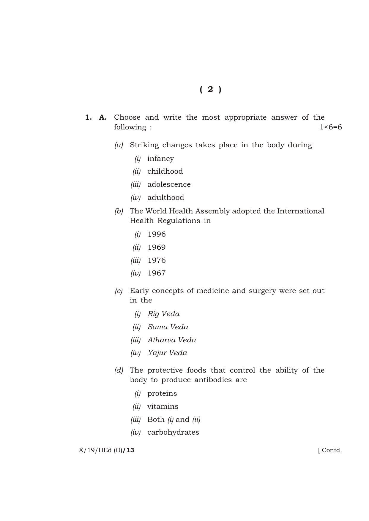 Meghalaya Board (MBOSE) Class 10 HEALTH EDUCATION 2019 Question Paper - Page 2