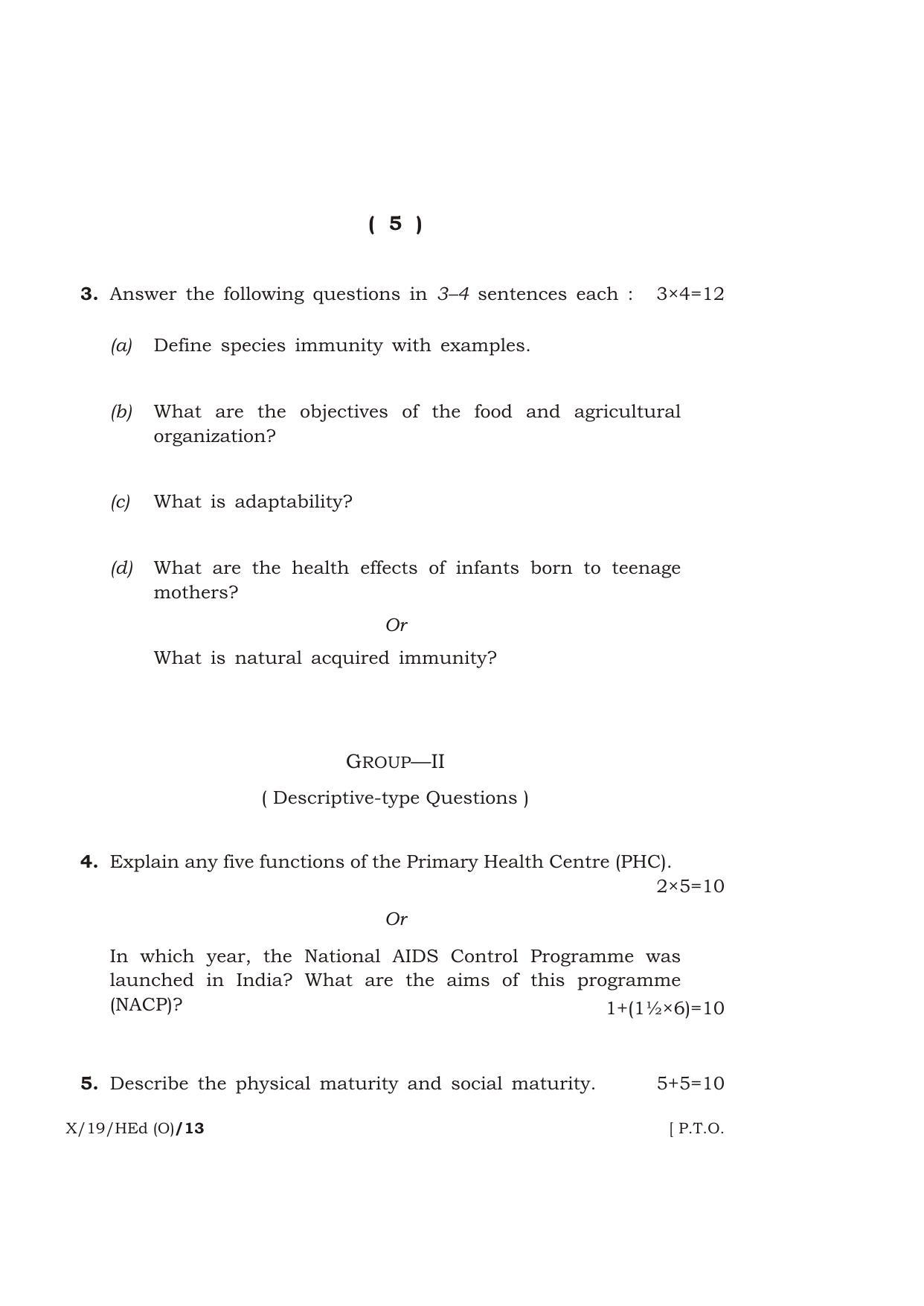 Meghalaya Board (MBOSE) Class 10 HEALTH EDUCATION 2019 Question Paper - Page 5