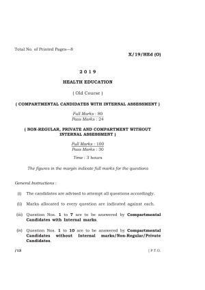 Meghalaya Board (MBOSE) Class 10 HEALTH EDUCATION 2019 Question Paper