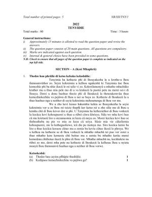 Nagaland Board Class 12 Tenyidie 2022 Question Paper
