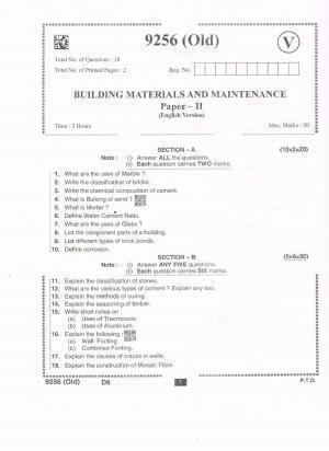 AP Intermediate 2nd Year Vocational Question Paper September-2021- Building_Material&Maintenance-II