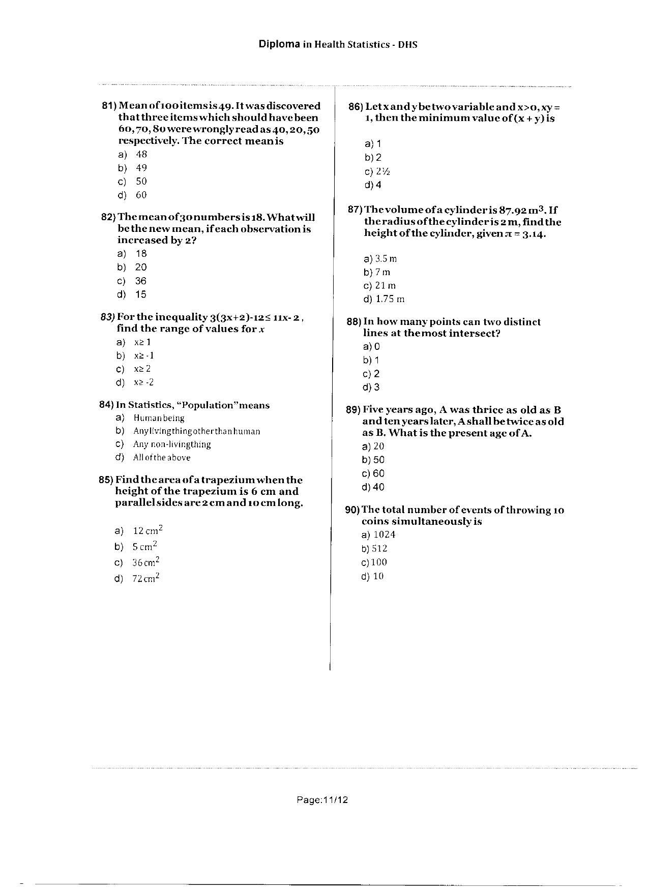 WBJEEB JEMAS (PG) 2020 DHS Question Paper - Page 11